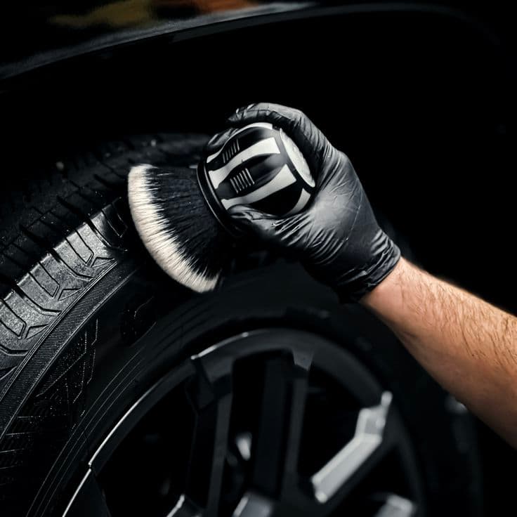 Pneu traité au produit noir intense